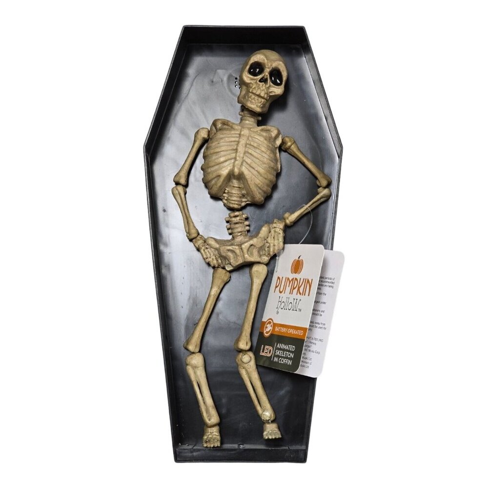 Animated Skeleton in Coffin Spooky LED Pumpkin Hollow Halloween Home Decor